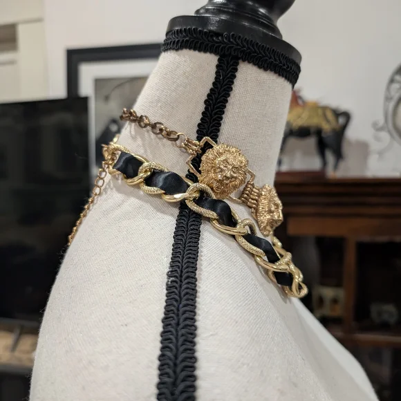 Gold Lion Chain Necklace Set Of Two - Picture 2 of 5